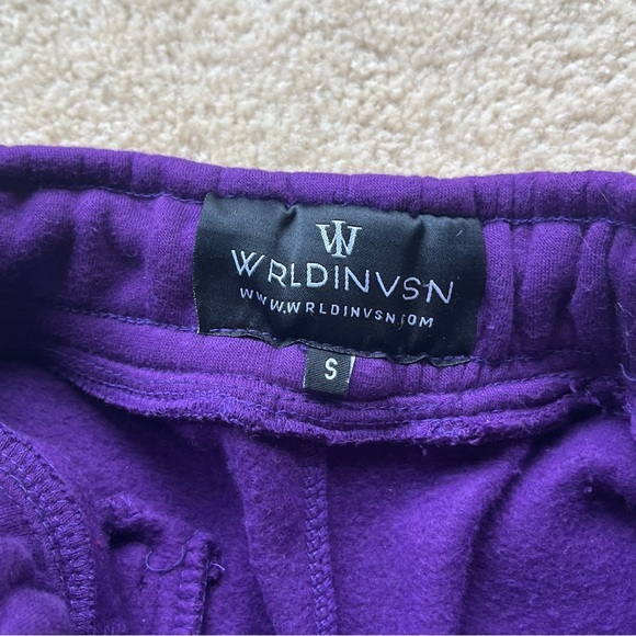 WRLDINVSN Men’s Straight Leg Purple Sweatpants w/ Elastic Waist - Size S - EUC - Picture 3 of 8